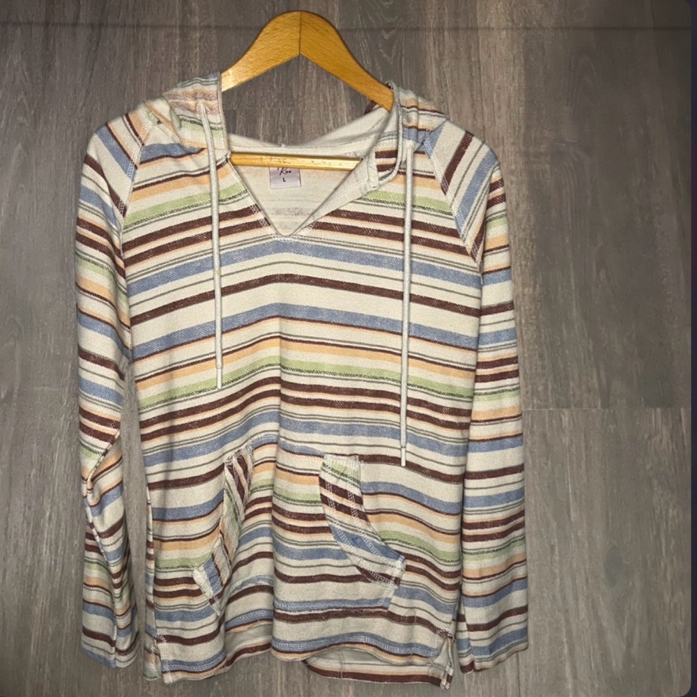 Marissa Rose Striped Baja Hoodie Top Size L